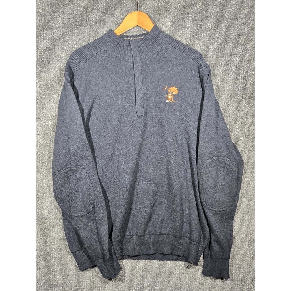 Cutter & Buck Clemson 1/4 Zip Sweater Mens M Navy Blue Elbow Patch Mock Neck